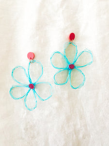 flower earrings . hand drawn . daisy . blue pink