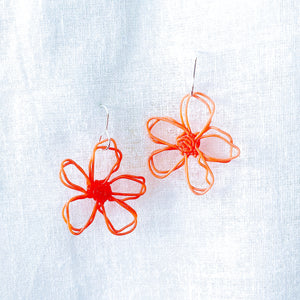 flower earrings . hand drawn . orange