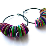 glitter confetti hoop earrings . rainbow . medium black