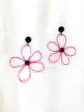 flower earrings . hand drawn . daisy . pink black