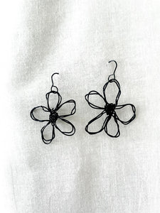 flower earrings . hand drawn . black