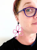 flower earrings . hand drawn . daisy . pink black