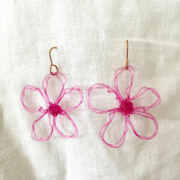flower earrings . hand drawn . translucent pink