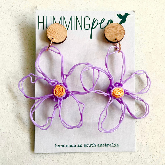 flower earrings . hand drawn . daisy . purple orange