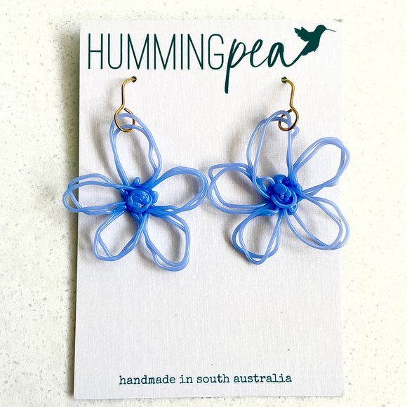 flower earrings . hand drawn . light baby blue