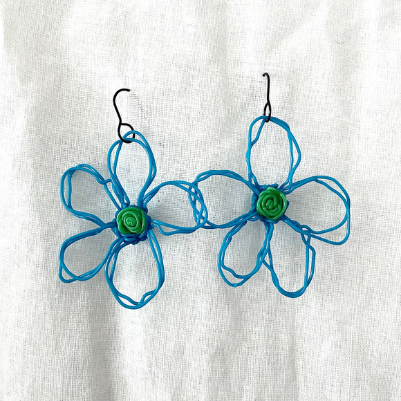 flower earrings . hand drawn . daisy . blue green