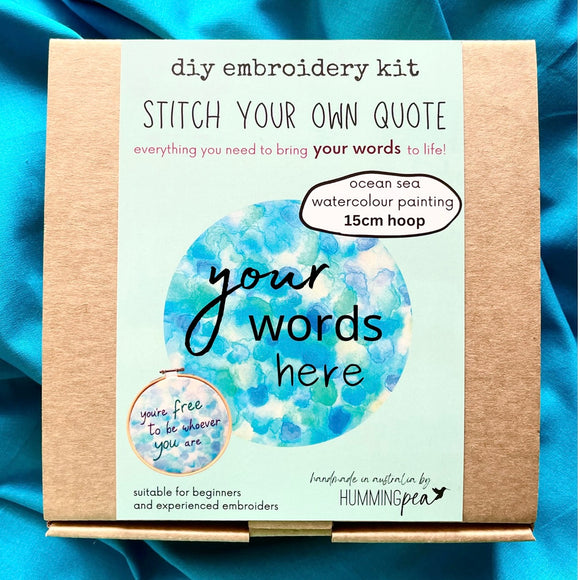 stitch your own quote . embroidery kit . ocean sea