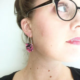 confetti earrings . medium . silver . pink black and a touch of blue
